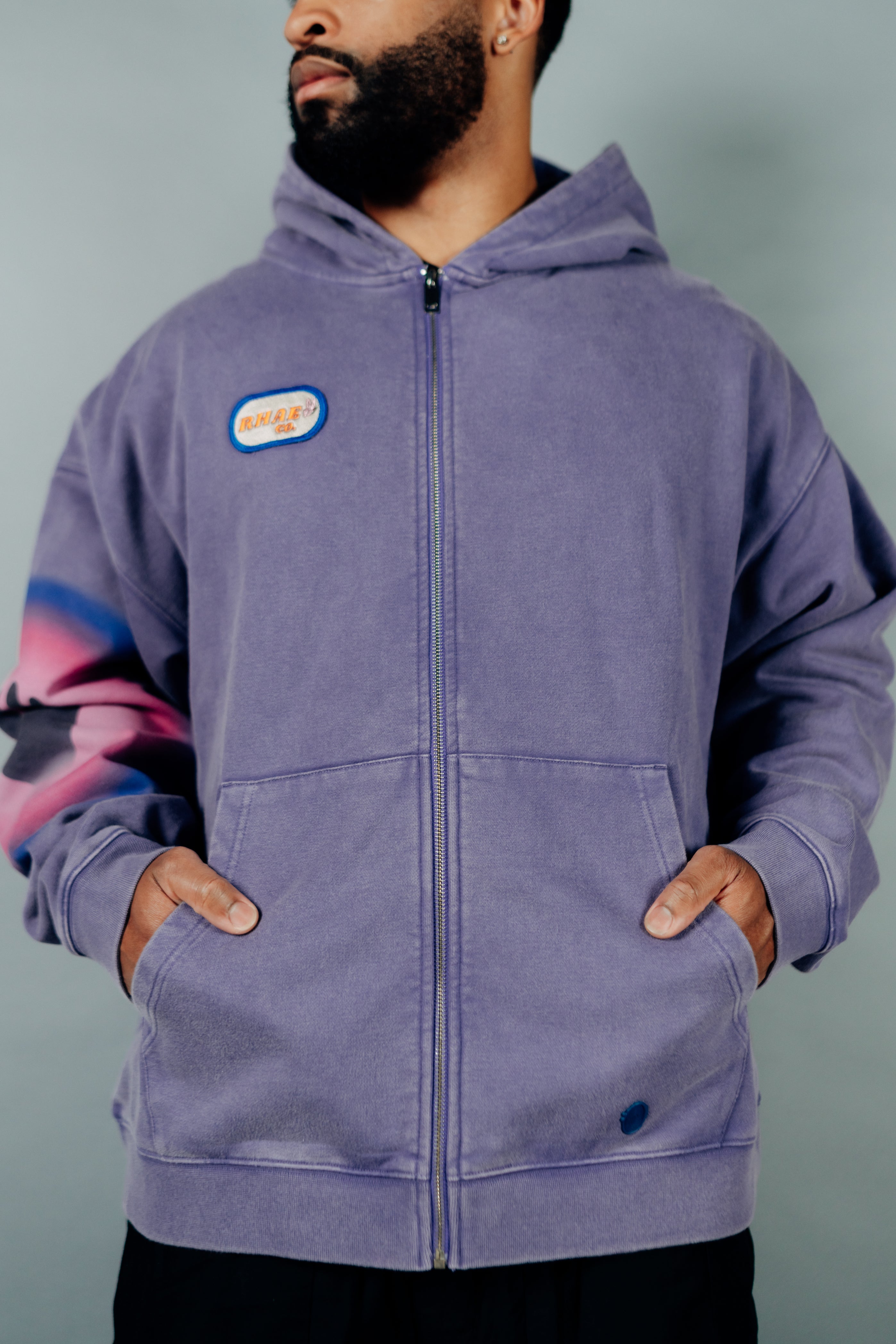 Purple Acid Wash Zip-Up Jacket
