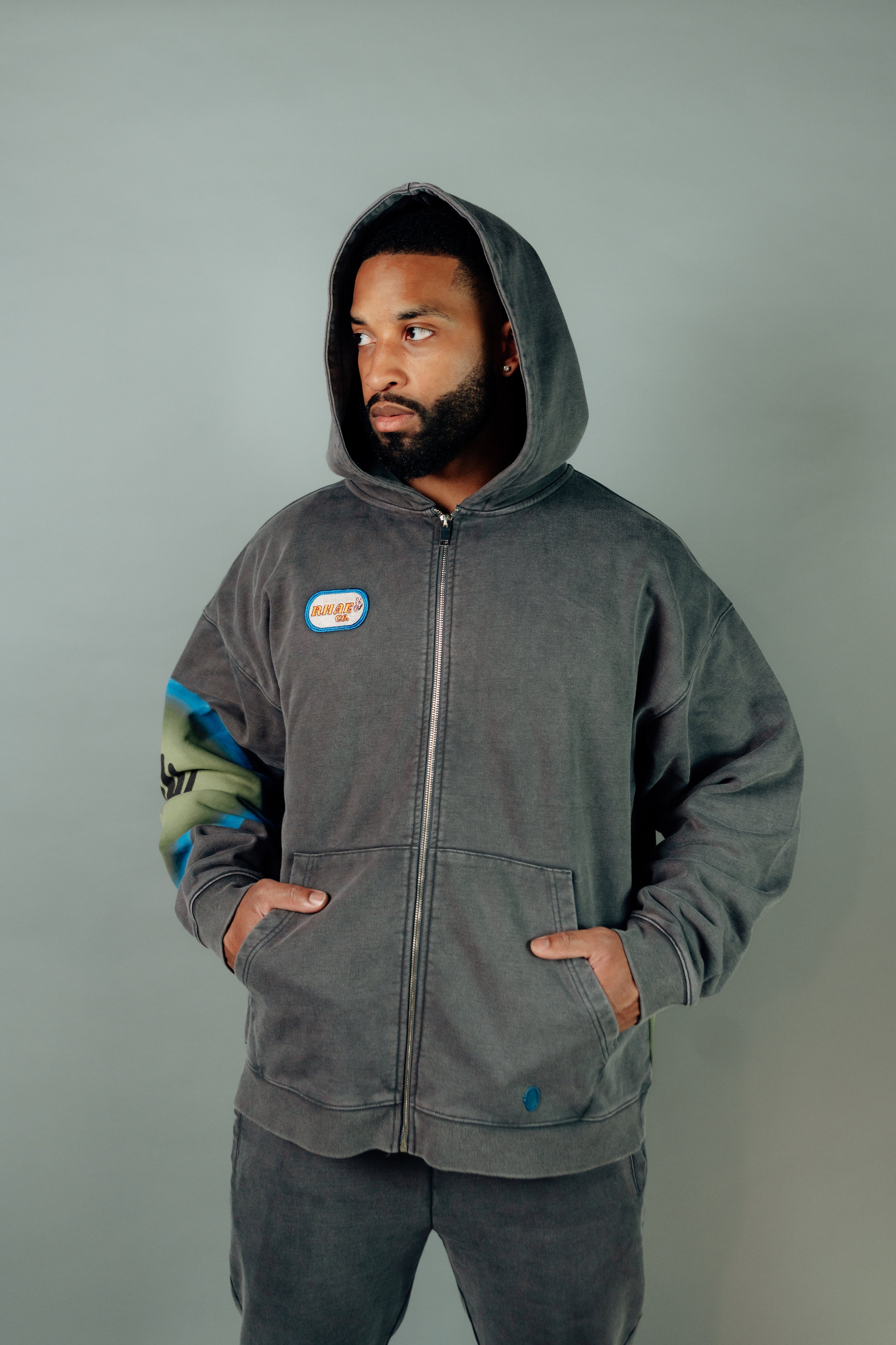 Grey Acid Wash Zip Up Jacket