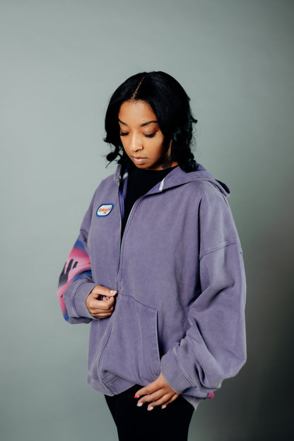 Purple Acid Wash Zip-Up Jacket